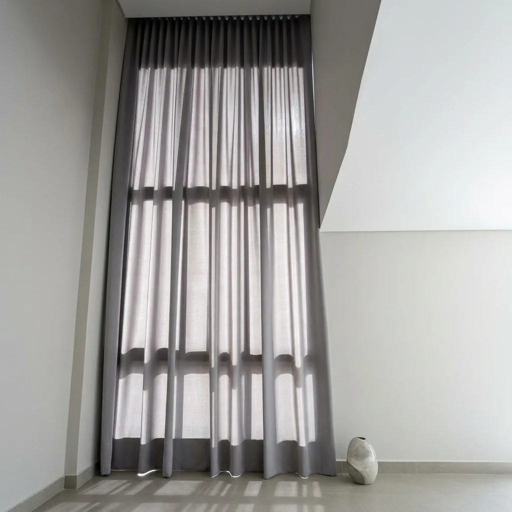 Cortina de tecido em ambiente clean e minimalista
